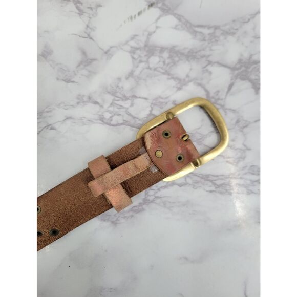 Calvin Klein Metallic Pink and Brown Leather Studded Belt with Brass Buckle main image 7
